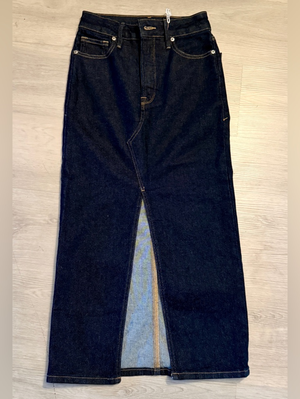 Good American Slit Front Midi Jean Skirt Women's Size 2/26 Dark Wash Denim NWT